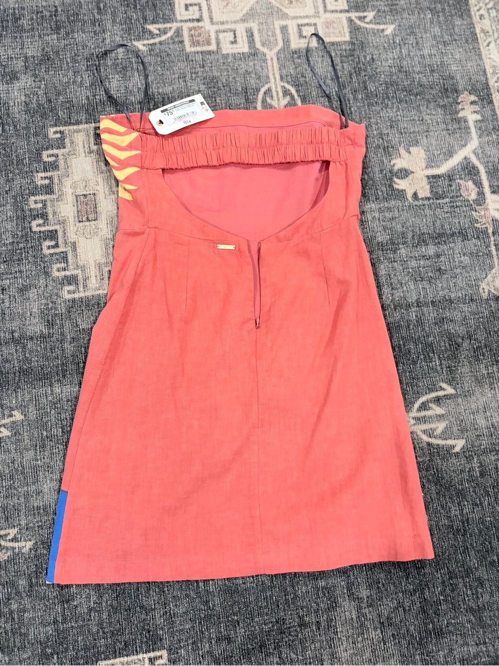 NWT -Billabong Women’s Coral Linen Blend Strapless Beach Dress with Palm Print - Picture 2 of 7